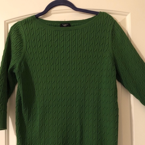Talbots Women’s Cable Knit Sweater Boat Neck Green - Picture 2 of 8